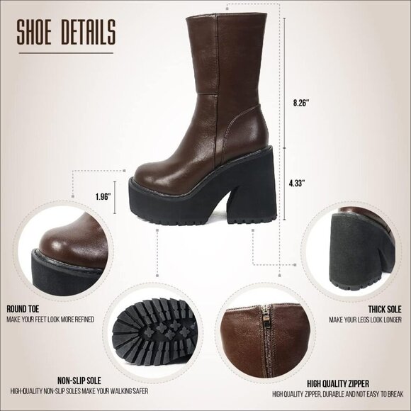 Women Ankle Boots Synthetic Leather Chunky Heel Platform Shoe Size 7.5 - Picture 2 of 6